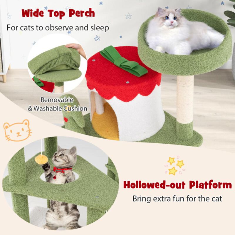 Hivvago 61 Inches Cute Christmas Cat Tree with Sisal Scratching Posts and 2 Condos
