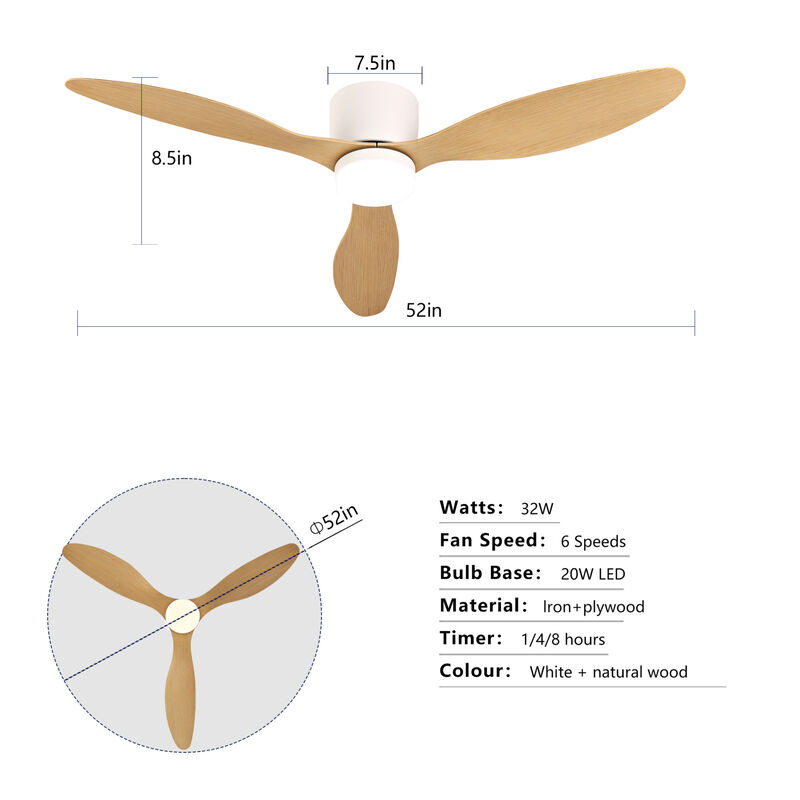 ELEMENT ACE 52-Inch Ultra Slim Flush Mount Ceiling Fan with Light, Reversible Quiet DC Motor, 6 Speed Adjustment, Remote Control, Suitable for Indoor Outdoor Low Ceiling Spaces image number 2