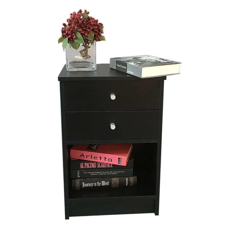 2-Drawer Nightstand Stylish Design with Round Handles for Bedroom Storage and Decor