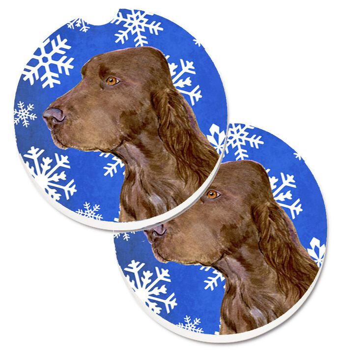 Caroline's Treasures Field Spaniel Winter Snowflakes Holiday Set of 2 Cup Holder Car Coasters SS4663CARC, 2.56, Multicolor