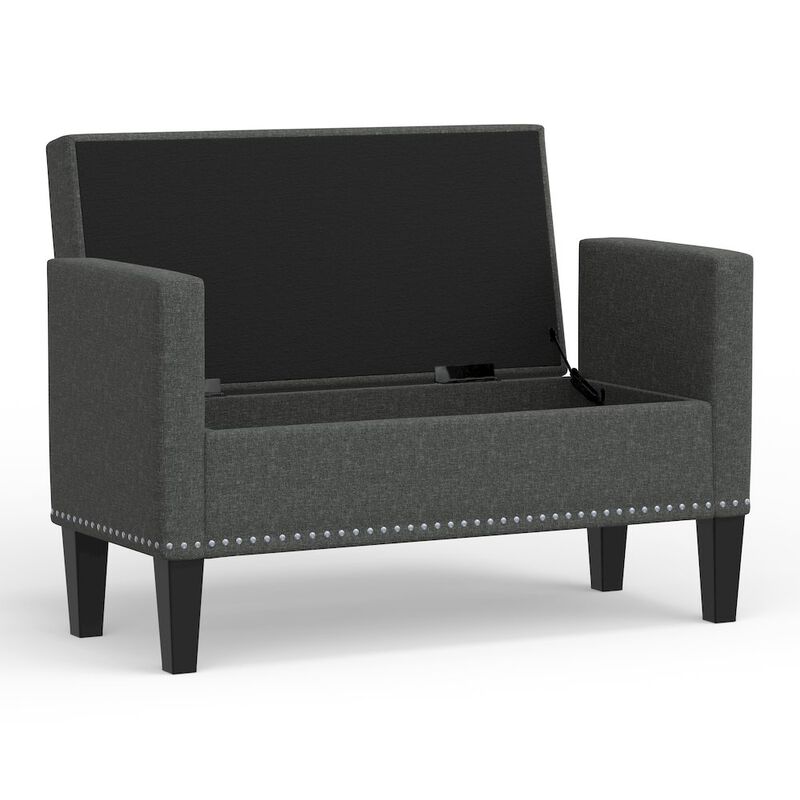 Rize Home 41.5 Storage Bench with Nailhead Trim - Dark Gray image number 2