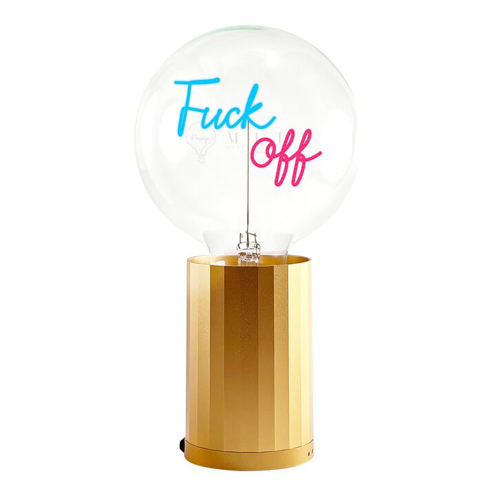 Bulb FUCK OFF Blue/ Red with Base Table Lamp PORTABLE Rose Gold
