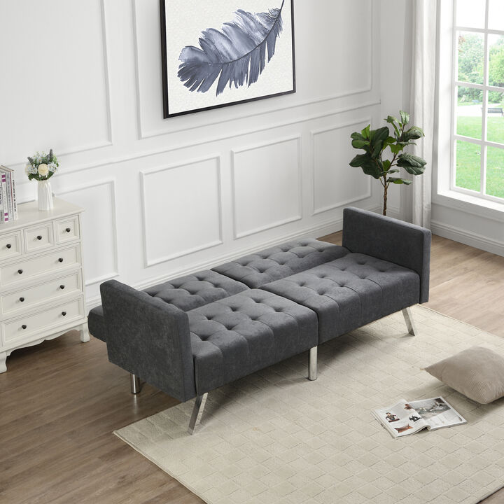 Sofa Bed Convertible Folding Dark Grey Lounge Couch Loveseat Sleeper Sofa, Twin
