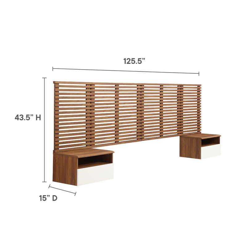 Modway - Render Wall Mount King Headboard and Modern Nightstands Walnut image number 5