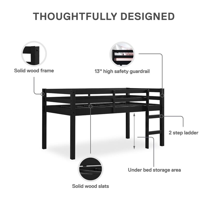 Atwater Living Ashe Junior Wooden Loft Bed, Twin, Black