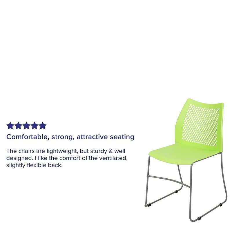 Flash Furniture HERCULES Series 661 lb. Capacity Green Stack Chair with Air-Vent Back and Gray Powder Coated Sled Base