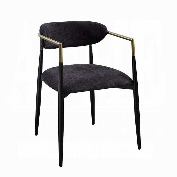 Vonn Dining Side Chair Set of 2, Black Gold Metal, Black Fabric - Benzara