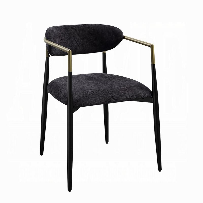 Vonn Dining Side Chair Set of 2, Black Gold Metal, Black Fabric - Benzara