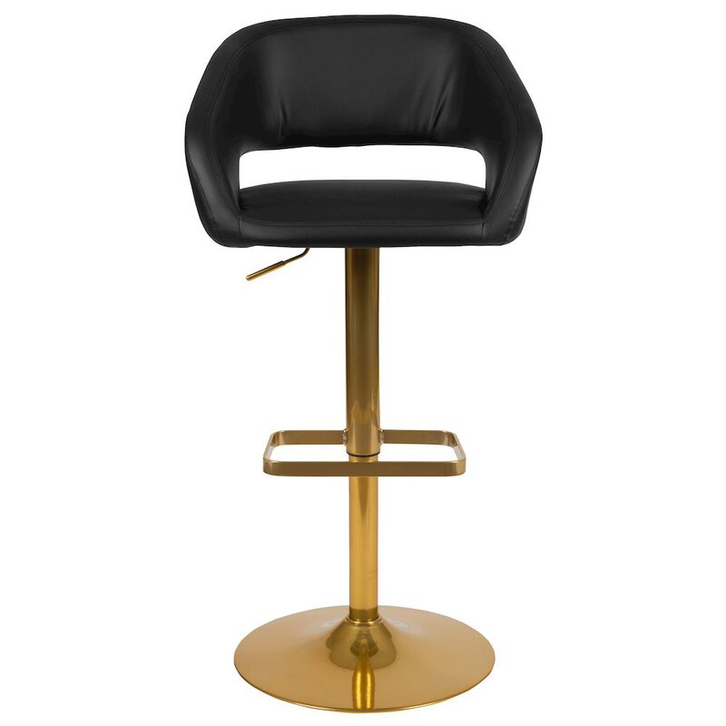 Flash Furniture Black Vinyl Adjustable Height Barstool with Rounded Mid-Back and Gold Base image number 6
