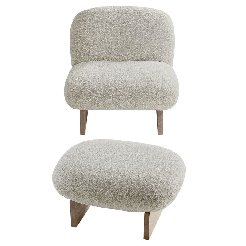 Loyal Boucle Fabric Accent Chair and Ottoman Set image number 6