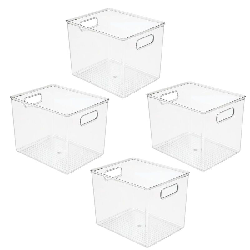 mDesign Plastic Tall Deep Organizing Bin with Built-In Handles, 4 Pack - Clear