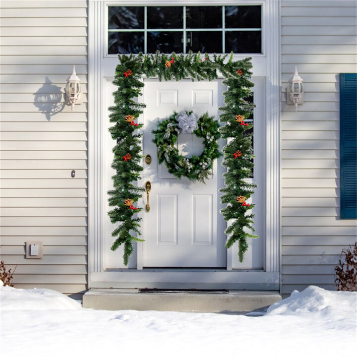 Pre-Lit Christmas Garland with Red Berries and Warm LED Lights