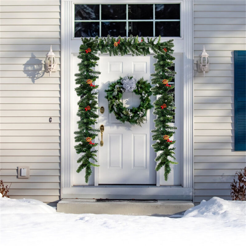 Pre-Lit Christmas Garland with Red Berries and Warm LED Lights image number 1