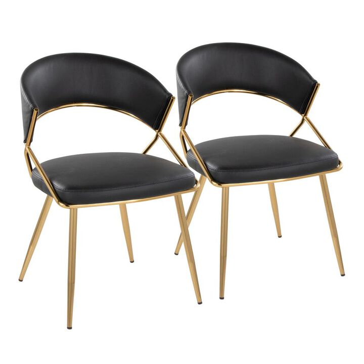 LumiSource Gold Metal, Black PU Jie Dining Chair - Set of 2