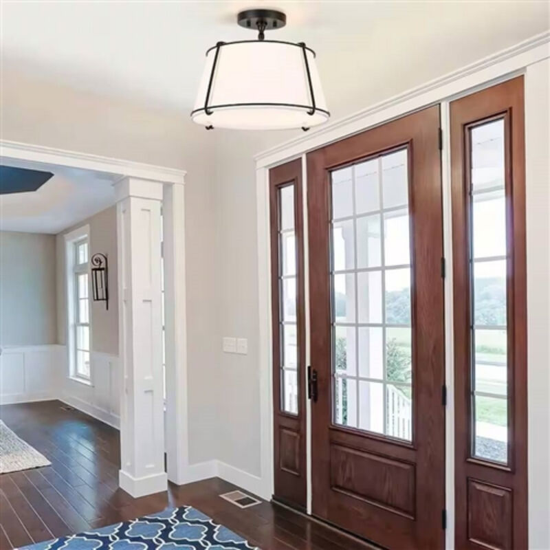 2-Light Round Drum Ceiling Light with Metal - Semi-Flush Mount