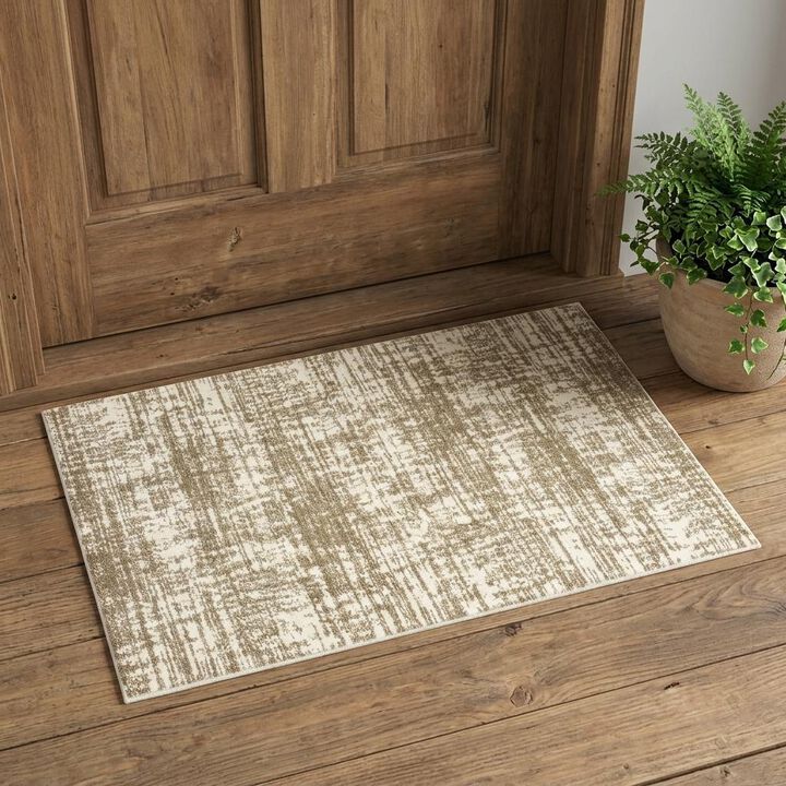 HomeRoots 2' X 3' Ivory And Gray Abstract Strokes Scatter Rug