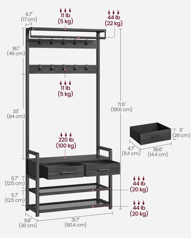 Hall Tree with Bench and Shoe Storage