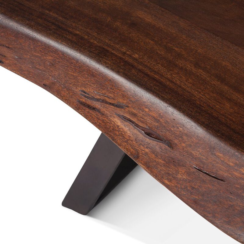 World Interiors Nottingham 90-Inch Acacia Wood Live Edge Dining Bench in Walnut Finish