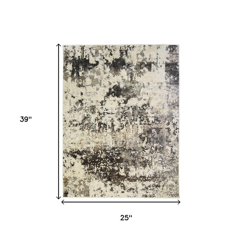 HomeRoots Abstract Distressed Area Rug With Fringe image number 3