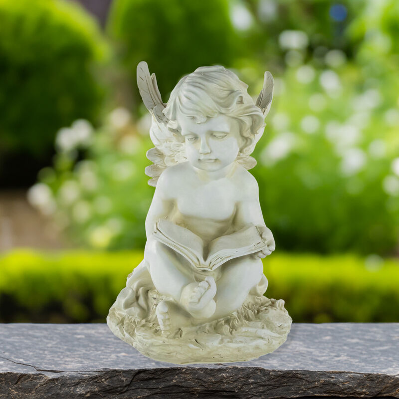 11.5" Cherub Angel with Book Outdoor Garden Statue image number 1