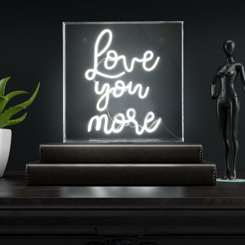 Love You More 15" Square Contemporary Glam Acrylic Box USB Operated LED Neon Light, White