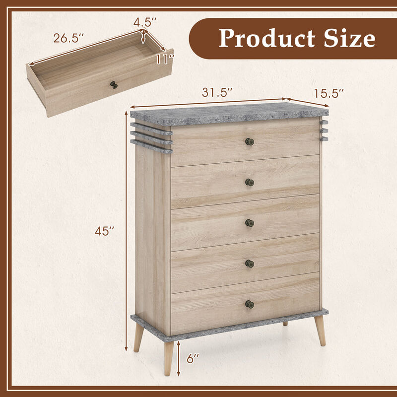 Wooden Farmhouse Chest of Drawers, Tall Storage Dresser Organizer Unit