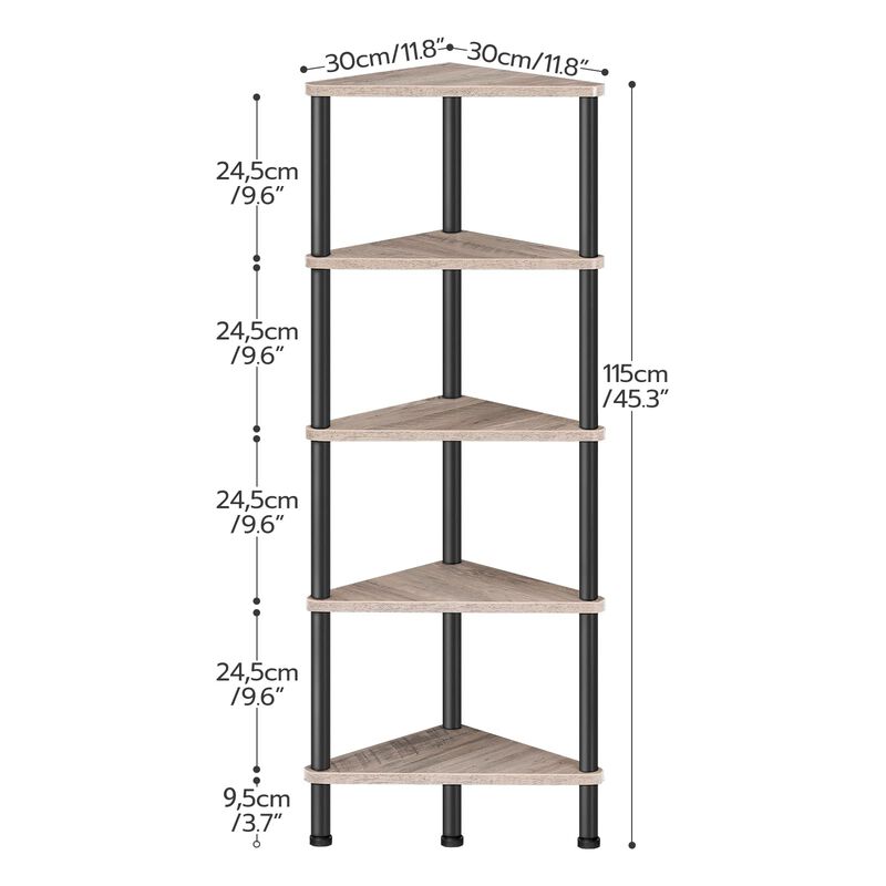 Industrial Style Corner Bookcase 5 Shelf Unit for Space Saving Storage image number 2