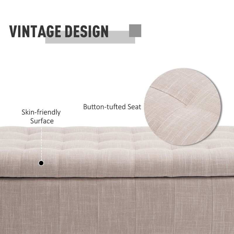 Versatile Beige Chest: 42" Tufted Linen Ottoman Bench with Soft Close Lid