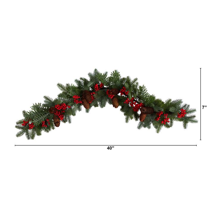 HomPlanti 40" Pines, Red Berries and Pinecones Artificial Christmas Garland