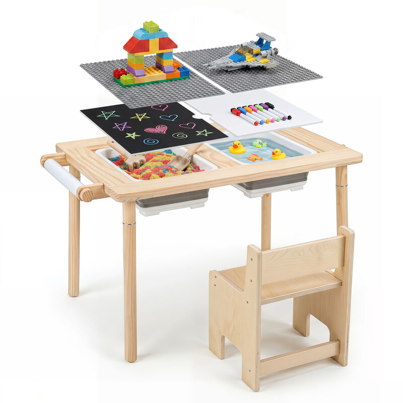Kids Sensory Table Set Adjustable Height with 2 Storage Bins image number 3