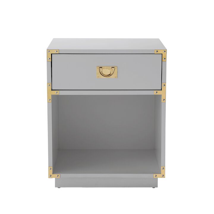 Inspired Home Largo 1 Drawer High Gloss Side Table with Metal Handle and Corner Brackets
