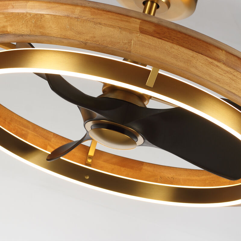 33" Modern Antique Brass Wheel Caged Reversible Dimmable Ceiling Fan with Light and Remote for Bedroom, Living Room or Dining Room image number 9