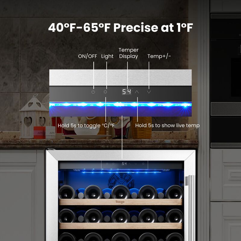24" Wine Refrigerator Cooler, Holds 52 Bottles, Built-in or Freestanding, Perfect for Home, Kitchen or Bar image number 6