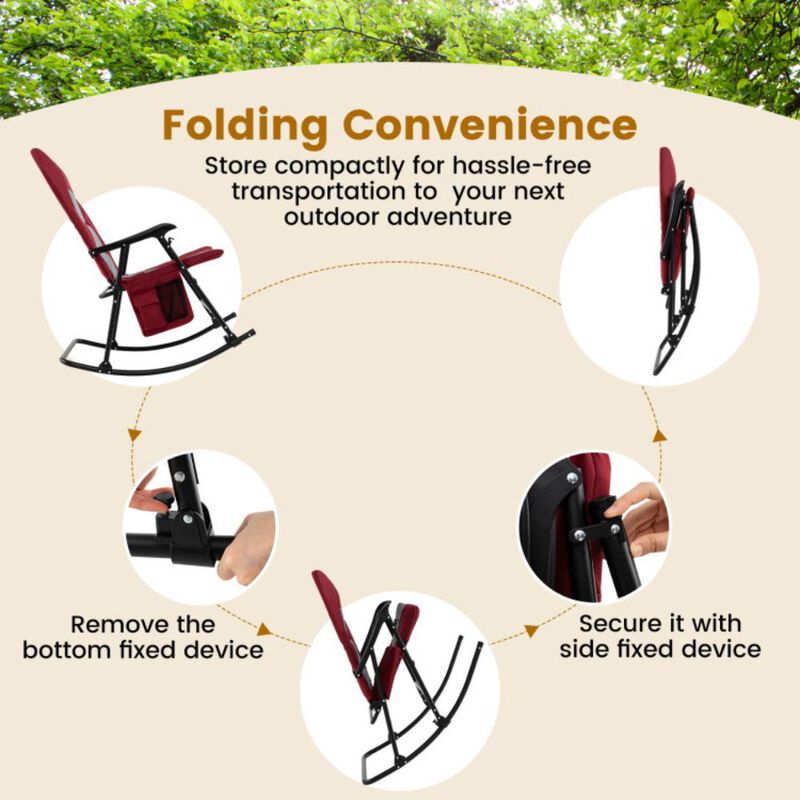 Hivvago Foldable Rocking Padded Portable Camping Chair with Backrest and Side pocket