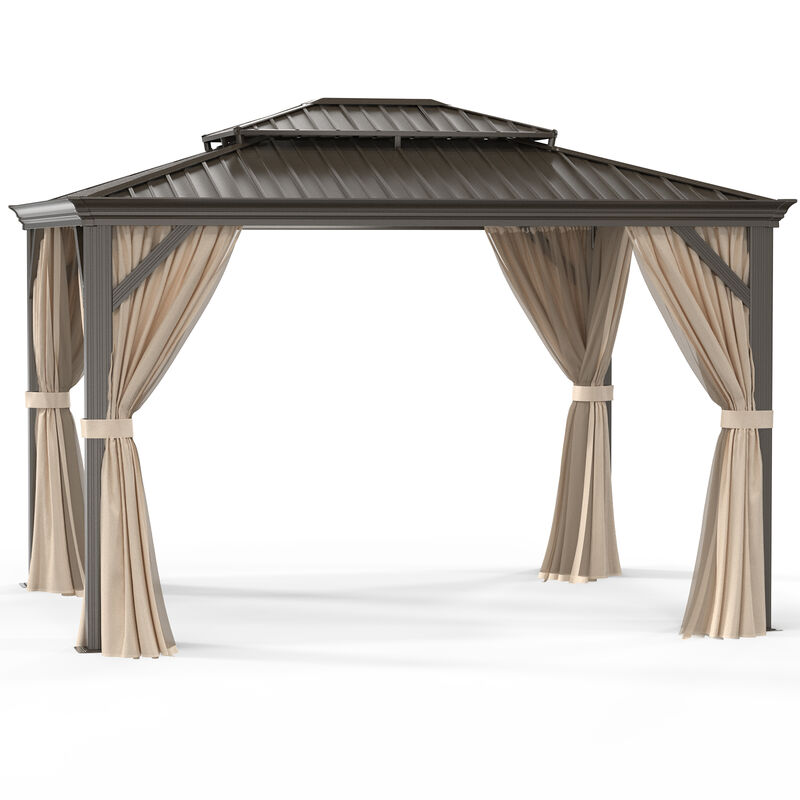 Outdoor Double-roof Hardtop Gazebo with Metal Frame for Backyard