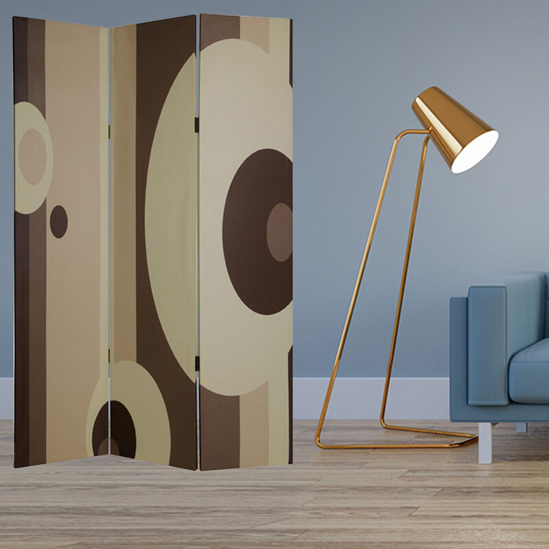 Folding Wood and Canvas 3-Panel Screen for Privacy and Modern Interior Design