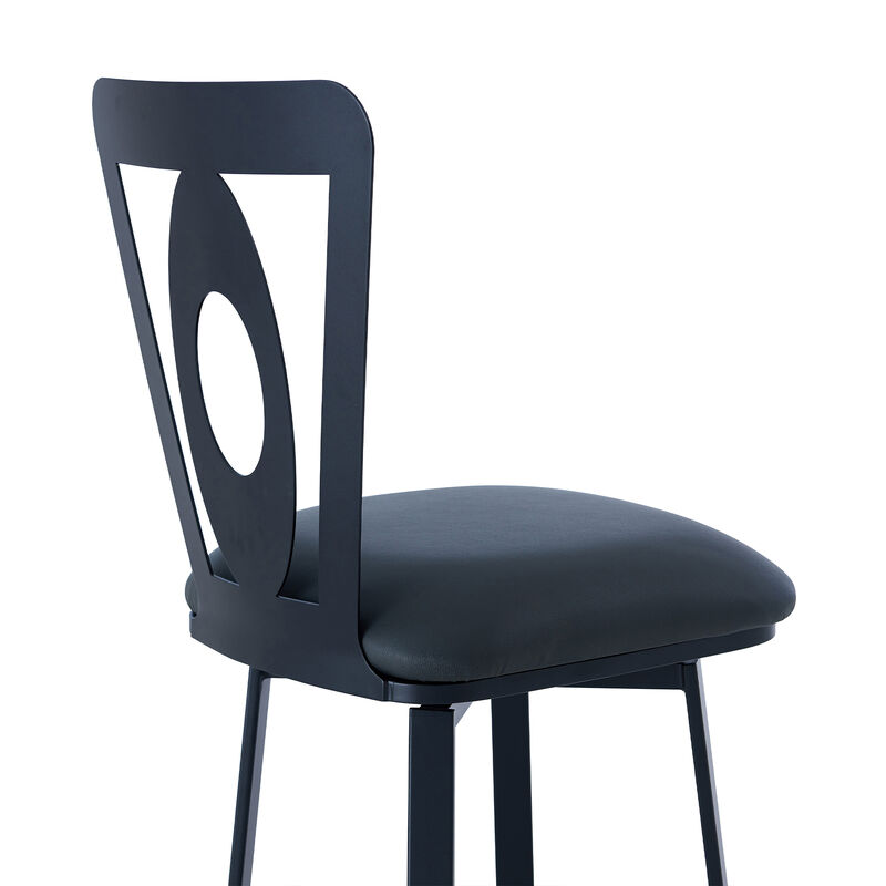 Lola Contemporary Bar Height Barstool in Matte Black Finish and Gray Faux Leather