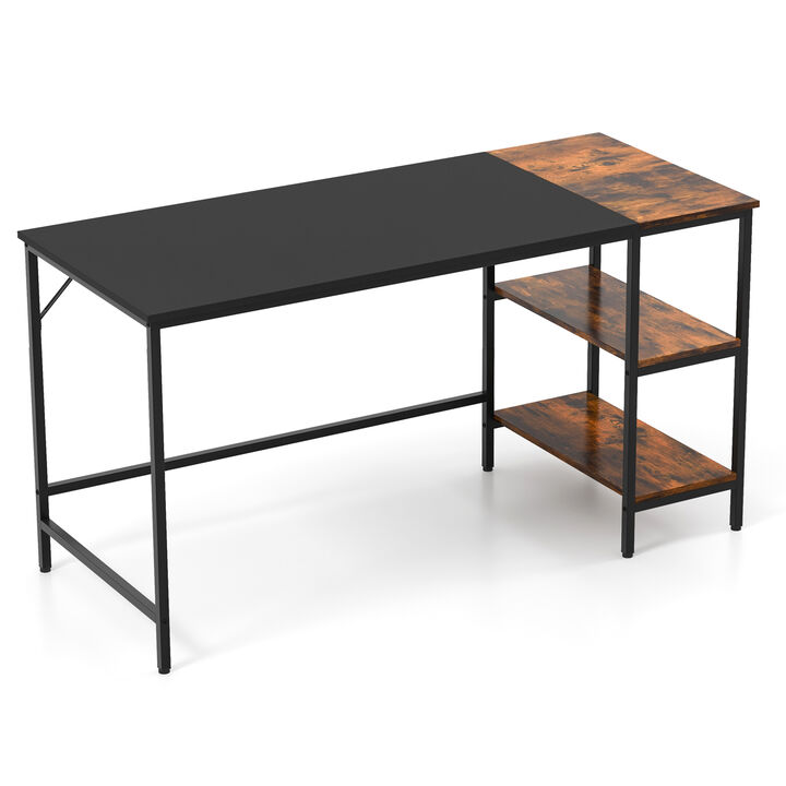 55" Modern Industrial Style Study Writing Desk with 2 Storage Shelves