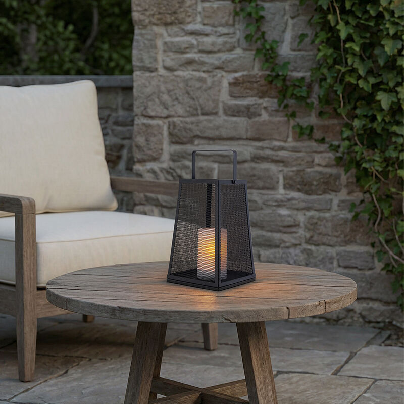 H10" Solar Outdoor Lantern with Flickering Candle Light Modern Metal Mesh Patio Lantern with Handle Solar Powered Decorative Lantern for Garden Deck Pathway Camping image number 2