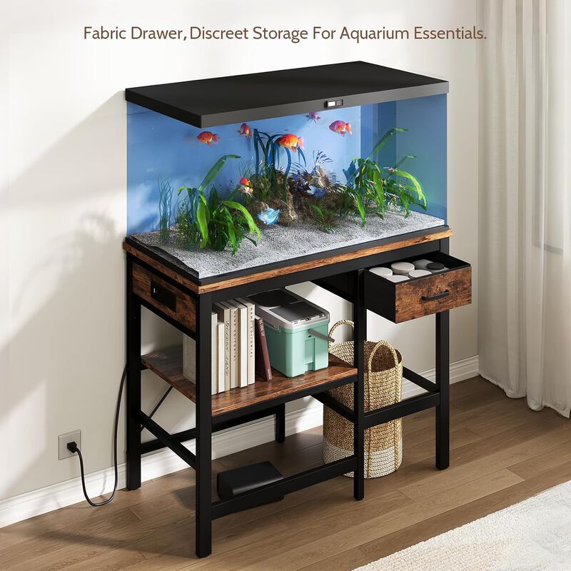 40-50 Gallon Fish Tank Stand with Power Outlet, Aquarium Stand with 3-Tier Adjustable Storage Shelves, Fish Stand with Storage Drawers Up to 480LBS image number 3