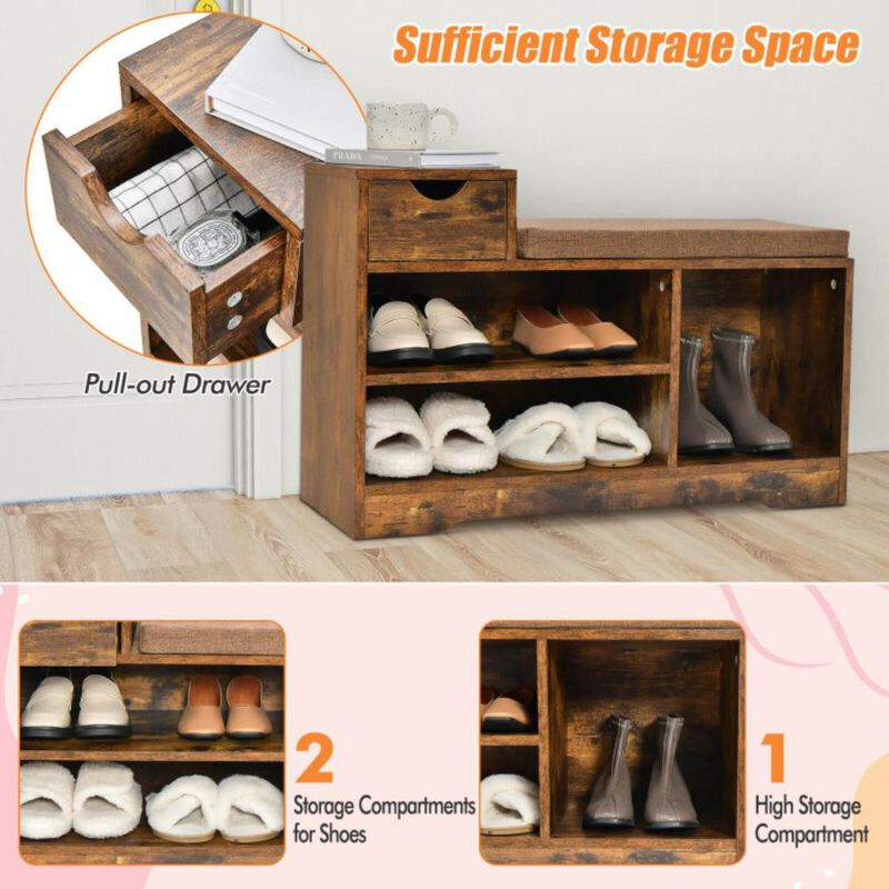 Hivvago Entryway Storage Shoe Bench with 1 Storage Drawer and 3 Open Compartments