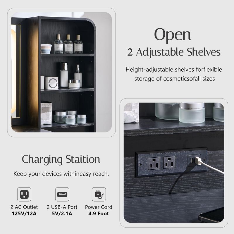 50" Vanity Desk with 35.4" LED Mirror, 3 Lights, 5 Drawers & Charging Station image number 4