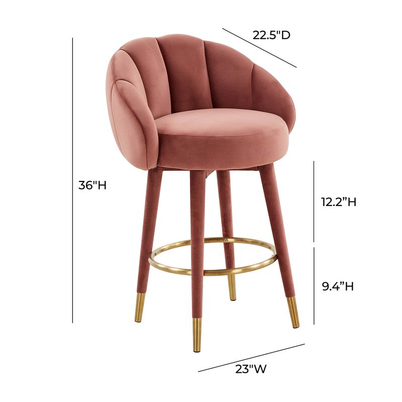 Tov Furniture Myla Tufted Upholstered Velvet Swivel Counter Stool (Salmon) image number 4