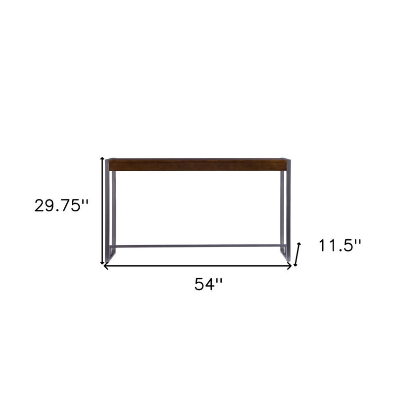 HomeRoots 54" Dark Brown and Gunmetal Wood and Metal Sled Console Table image number 6