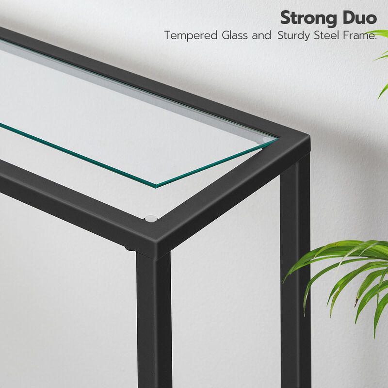 Modern Console Table with Metal Frame for Entryway and Sofa Placement- Black image number 5