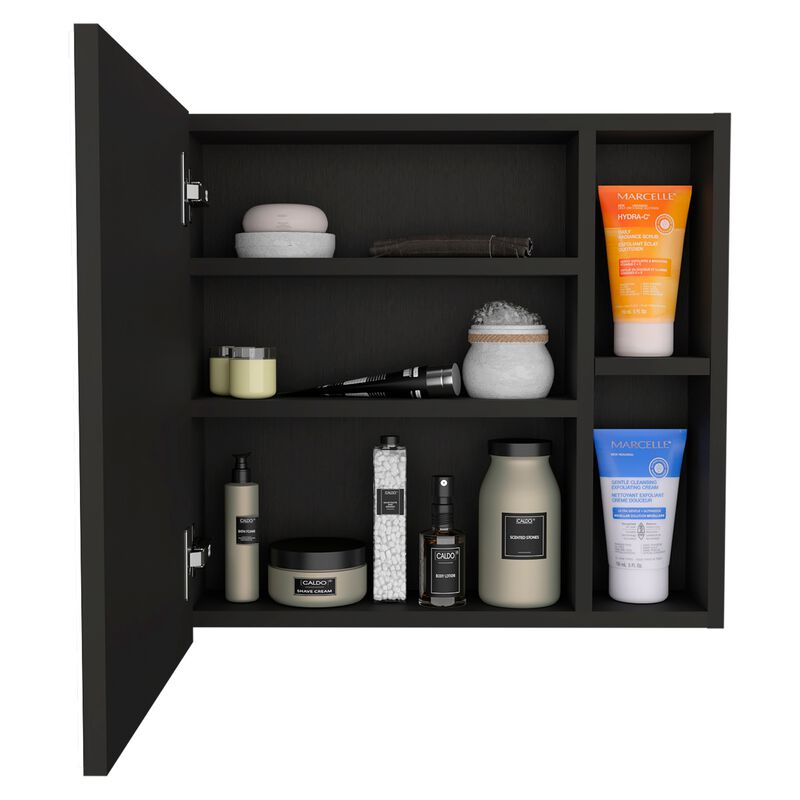 Oman Medicine Cabinet, Three Internal Shelves, Single Door, Two External Shelves -Black