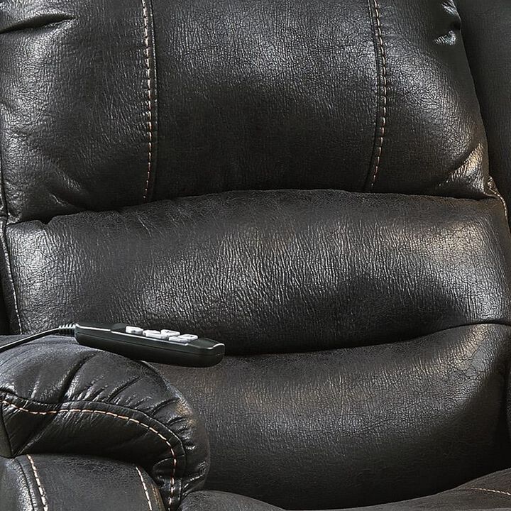 Leatherette Metal Frame Power Lift Recliner with Tufted Back, Black-Benzara