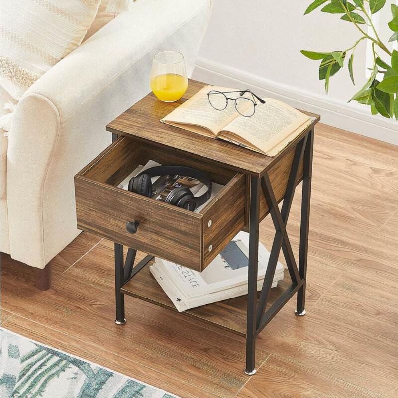 Hivvago Set of 2 - 1 Drawer Nightstand in Dark Blue and Black