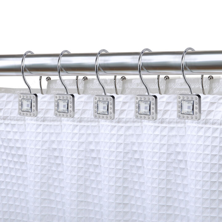 Utopia Alley Rust-Resistant Metal Double Shower Curtain Hooks with Large Center Crystal, Shower Hooks Hangers for Bathroom, Kitchen Utensils, Curtains, Clothing, Towels etc - Set of 12