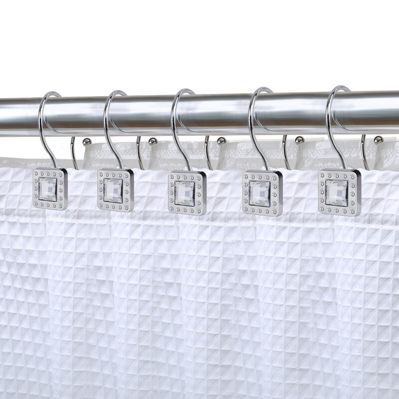 Metal Double Shower Curtain Hooks, Set of 12 image number 1